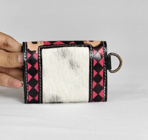 Monedero Pequeño de Cuero Genuino con Patrones de Diamantes, Cierre de Botón, Correa para la Muñeca, Cartera Compacta Mini, Estilo Vintage Unisex - Product Image 3