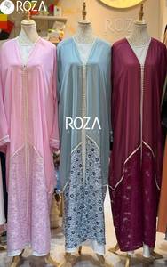 Abayas Árabes de Lujo, Ropa Modesta, Caftanes Elegantes de Verano, Vestidos con Mangas Cortas y Largo a Media Pantorrilla - Product Image 5