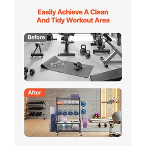Porta Tappetini Yoga in Acciaio con Finitura Verniciata a Polvere, Organizzatore per Attrezzature da Palestra Domestica, Ganci e Ruote, Scaffalature Verniciate a Polvere - Product Image 5