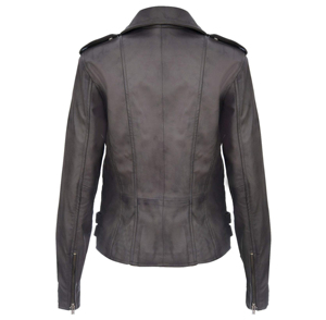 Veste moto en cuir PU pour femme, manches longues, col montant, fermeture éclair, couleur unie, pour l'automne - Product Image 3