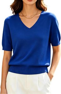 Pull sportif ajusté pour femme, col rond, en viscose/coton respirant, manches courtes, pour le quotidien printemps/été - Product Image 3