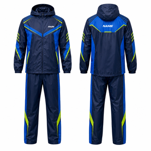 Rain Men's <b>Waterproof</b> Breathable <b>Winter</b> Sporty Hooded Varsity <b>Jacket</b> Navy Orange Color Blocking PU Coated Zipper Closure - Product Image 1