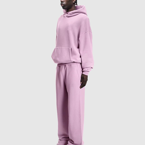 Pantalon de jogging unisexe ample en coton 100% lavé, coupe ouverte, uni, personnalisable, ensemble de survêtement 2 pièces - Product Image 5