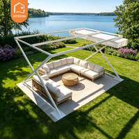 Gazebo en aluminium robuste avec toit rétractable manuel, tissu Sunmate imperméable et anti-UV pour terrasse extérieure