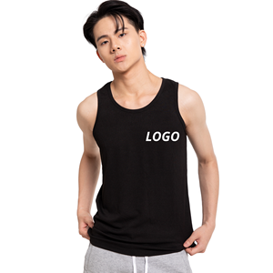 เสื้อกล้ามชายสีดำ คอโอ ทรงรัดรูป ผ้าโพลีเอสเตอร์ ระบายอากาศได้ดี สวมใส่สบาย พิมพ์ลายโลโก้ด้านหน้าด้วยเทคนิคฮีททรานเฟอร์ - Product Image 1