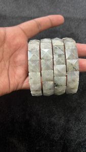 QuSong Faceted <b>Labradorite</b> Stretch Bangle High Flash Colorful Sheen Hand Row <b>Bracelet</b> Healing Crystal Folk Art One Size Jewelry - Product Image 2