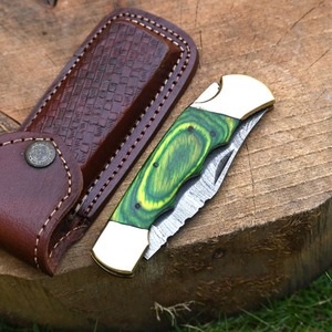 Navaja de Combate Plegable |   Mango de madera |   Hoja de acero de Damasco |   Borde Recto |   Grado Industrial |   Navaja de Bolsillo OEM - Product Image 6
