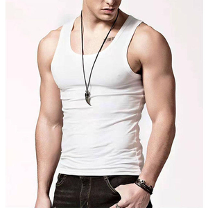 Débardeur en coton noir pour homme, col rond, sans manches, couleur unie, tricoté, vêtement de fitness décontracté - Product Image 2