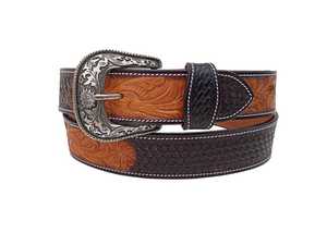 Premium Western Cowboy <b>Leather</b> <b>Belt</b> – Hand <b>Tooled</b> Floral & Basketweave Carved <b>Leather</b> with Vintage Buckle - Product Image 2