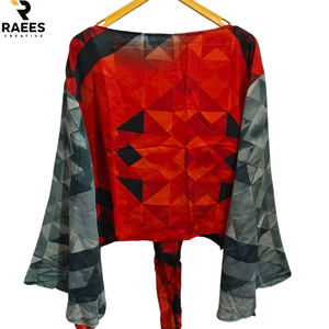 New Arrival Wrap Top Tie Top Fashionable New Printed Silk Wrap Top Bell Sleeves Crop Top <b>Tunic</b> Dress For Women - Product Image 1
