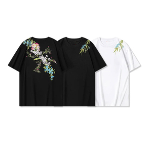 เสื้อยืดผ้าฝ้ายแขนสั้นพิมพ์ลายดอกไม้คอกลมสำหรับผู้ชายเสื้อถักแบบลำลองระบายอากาศได้ดี - Product Image 3