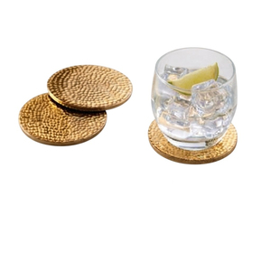 Wholesale Luxury <b>Gold</b> Hammered Brass <b>Coasters</b> Set Round Metal Drink <b>Coasters</b> for Hotel Restaurant and Home Table Decoration - Product Image 1
