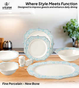 Service de table de luxe 29 pièces en porcelaine fine avec élégante bordure florale cyan – Design haut de gamme et premium - Product Image 3