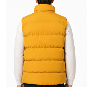 Gilet matelassé jaune moutarde pour homme avec col montant contrastant noir |   Veste d'hiver sans manches rembourrée |   Fermeture éclair intégrale - Product Image 4