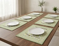 Ensemble de 6 sets de table carrés en coton lavable, faits main, à imprimé floral vert, pour table à manger, vente en gros de linge de table
