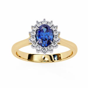 Bague de fiançailles classique ovale saphir bleu avec halo, bijou de mariée élégant et romantique pour les mariées - Product Image 1