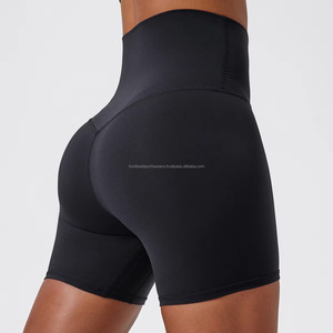 High Waist Solid Yoga <b>Shorts</b> For <b>Women</b> Elastic Waist Spandex Nylon Material <b>Short</b> Length Fitness Wear - Product Image 4