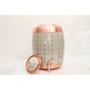 Distributeur d'eau en cuivre pur avec motif floral peint à la main, pot de stockage d'eau de qualité supérieure avec robinet anti-fuite pour la maison et le bureau - Product Image 2