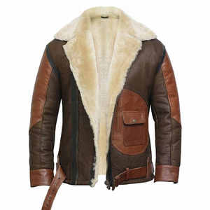 Custom OEM Service Winter <b>Men's</b> <b>Shearling</b> Leather Motorcycle <b>Jacket</b> with Stand Collar-High Street Style - Product Image 1