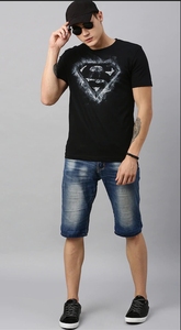 T-shirt décontracté noir pour homme avec logo Superman imprimé par transfert thermique, motif avant, idéal pour l'été, 100 % polyester tricoté - Product Image 4