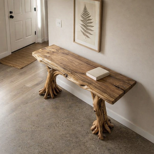 Table console en bois massif recyclé à bord naturel, unique, pour entrée, couloir étroit, table d'appoint décorative pour la maison - Product Image 2