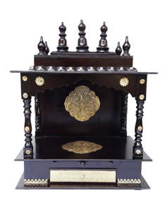 Mandir hindú para pooja con trabajo artesanal único en latón, templo de madera negra para oración en el hogar - Altar de madera duradero para devociones diarias - Product Image 4
