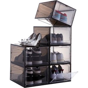 Ensemble de 6 boîtes à chaussures empilables en plastique transparent avec porte magnétique, robustes et épaisses, pour un rangement facile des chaussures, montage facile - Product Image 1