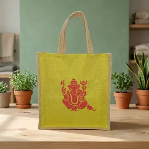 Sac de prière en jute moderne avec sangle personnalisée, capacité de 1,9 L, 8x8x8, sac cadeau religieux en jute naturel pour la Pooja et les occasions festives - Product Image 4