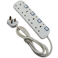 Rallonge électrique britannique 4 voies 13A 250V avec interrupteurs individuels - Approuvé BS1363, multiprise britannique 4 prises