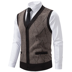 Chaleco de punto clásico sin mangas para hombre, venta al por mayor, OEM, ropa de punto informal de negocios, ODM, uniforme corporativo, chaleco de oficina con botones para hombre - Product Image 3