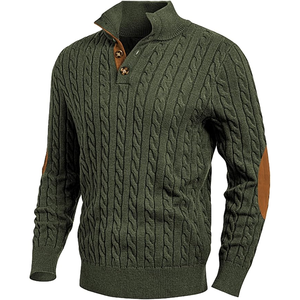 <b>Men's</b> Knitted <b>Long</b> Sleeve Solid Color Green Sweater Button Closure Pullover Autumn Casual Wear - Product Image 2