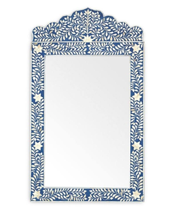 Espejo de Pared Rectangular Decorativo con Incrustaciones de Hueso, Estilo Rústico Tradicional, Hecho a Mano por HASAN CRAFT, con Diseño Floral Azul, No Requiere Electricidad - Product Image 4