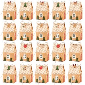 TH CBB-581 Christmas Gingerbread House Gift Boxes Kraft Paper Candy Cookie Packaging Box Holiday Treat Bags With Ribbon - Product Image 1