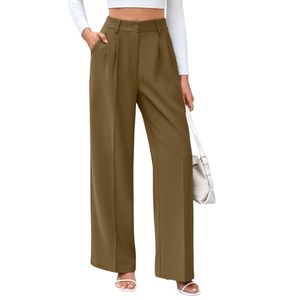 Custom High Waist <b>Women</b> Dress Pants Pleated Wide Leg Stretch Polyester Spandex Quick Dry Breathable Anti-Wrinkle Formal <b>Trousers</b> - Product Image 1