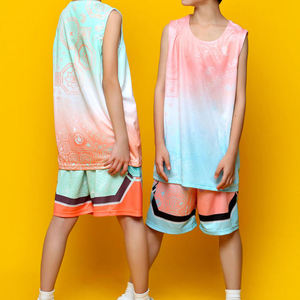 Ensemble de maillots de basket-ball sublimés personnalisés sans manches 100% polyester respirant unisexe adulte couleur dégradée toutes saisons - Product Image 6