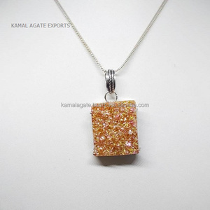 Hecho a mano cristal Natural amarillo ágata Druzy colgantes collar pulido cuarzo piedra preciosa Feng Shui estilo venta al por mayor amor estilo - Product Image 1