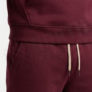 Men's <b>Maroon</b> Hooded Tracksuit Full Sleeve Solid Color Casual Wear With Drawstring And Side Pockets Regular Fit Autumn Style - Product Image 5
