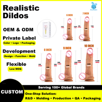 Dildo realista de silicona con testículos móviles y ventosa, pene de 6-10 pulgadas, BlueRabbit, venta al por mayor, ODM, OEM