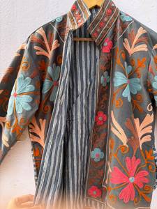 Handmade Suzani Embroidered Bomber Velvet <b>Jacket</b> Floral Pattern Eco-Friendly Breathable Boho <b>Gothic</b> Winter Festival Cotton - Product Image 5