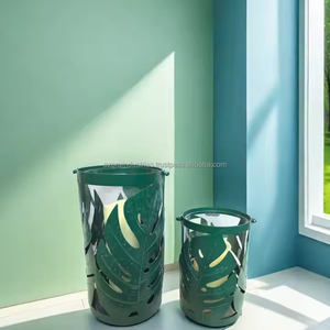 Bougeoir en métal fait à la main feuille Design vert fer lanterne éclairage extérieur décor support lampe de Table modèle - Product Image 6