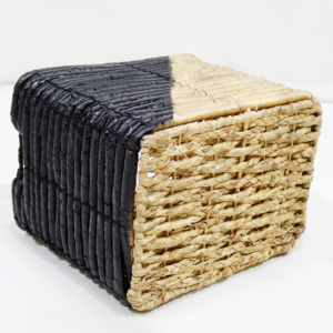 Two Tone <b>Black</b> Natural Water Hyacinth Woven Rectangular Storage Basket Organizer <b>Bin</b> with Cutout Handles - Product Image 5