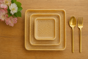 Premium Square Serving <b>Plates</b> and Bowl Set for Dining Stylish <b>Ceramic</b> Dinnerware Display in Cozy Restaurant Table Setting - Product Image 4