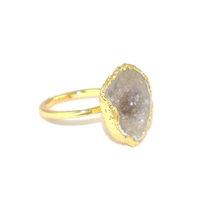 Royal Designer Natural Grey Geode Druzy Single Stone Classic <b>Ring</b> 18K Gold Plated Wholesale Brass Jewellery For Women Girls - Product Image 2