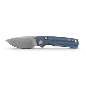 Navajas plegables con mango acanalado azul, hoja de punta caída con acabado stonewashed plateado, pomo de pulgar y orificio para cordón, para uso diario y actividades al aire libre - Product Image 2