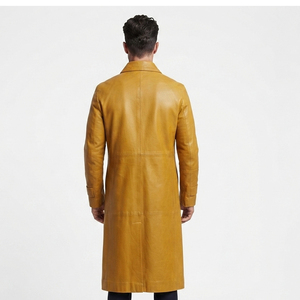 Manteau long en cuir véritable pour homme de haute qualité, à double boutonnage, pour tenue de travail, longueur intégrale - Product Image 2