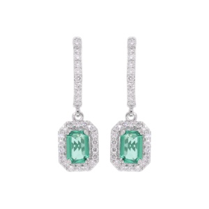 0.49CT F Color Natural Round Brilliant Diamond <b>Dangle</b> <b>Earrings</b> in 14K Yellow <b>Gold</b> Rhodium Plated Women's Symmetrical - Product Image 1