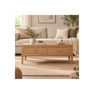 Mesa de centro moderna de madera de roble natural con 2 cajones de almacenamiento para un elegante mobiliario de sala de estar, servicio OEM - Product Image 1