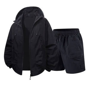 Conjunto Corto Cortavientos de Algodón 100% Personalizado con Logotipo, Chaqueta con Cremallera y Pantalones Cortos, Conjunto de Dos Piezas para Hombre, Ropa Deportiva Impermeable para Exteriores - Product Image 1