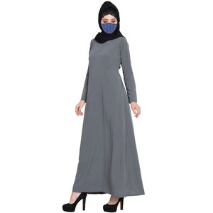 Women Gray <b>Long</b> Sleeve Floor Length Loose Fit Modest Abaya Solid Color Polyester Daily Wear Middle East Style - Product Image 3