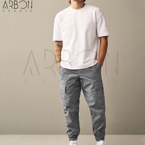 Pantalon cargo en coton léger bleu gris clair coupe droite sur mesure, nouvelle collection, produit tendance au design unique - Product Image 4